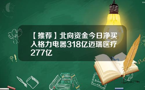 【推荐】北向资金今日净买入格力电器318亿迈瑞医疗277亿