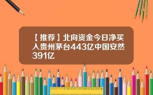 【推荐】北向资金今日净买入贵州茅台443亿中国安然391亿