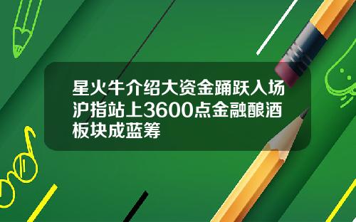 星火牛介绍大资金踊跃入场沪指站上3600点金融酿酒板块成蓝筹