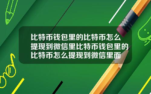 比特币钱包里的比特币怎么提现到微信里比特币钱包里的比特币怎么提现到微信里面