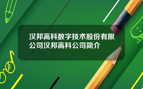 汉邦高科数字技术股份有限公司汉邦高科公司简介