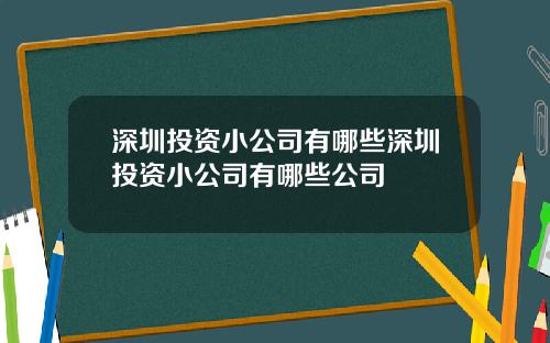 深圳投资小公司有哪些深圳投资小公司有哪些公司