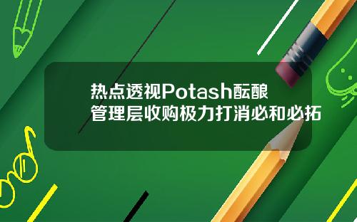 热点透视Potash酝酿管理层收购极力打消必和必拓