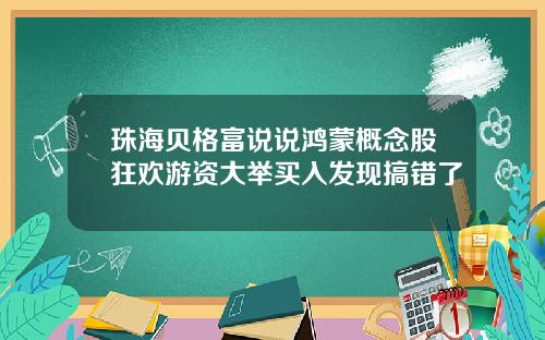 珠海贝格富说说鸿蒙概念股狂欢游资大举买入发现搞错了