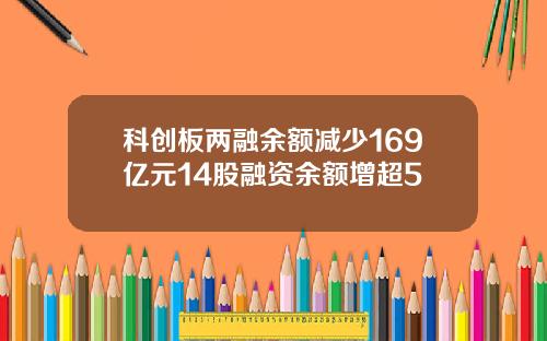 科创板两融余额减少169亿元14股融资余额增超5