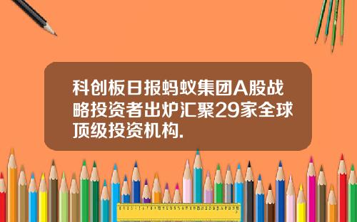 科创板日报蚂蚁集团A股战略投资者出炉汇聚29家全球顶级投资机构.