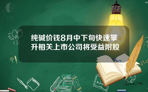 纯碱价钱8月中下旬快速攀升相关上市公司将受益附股