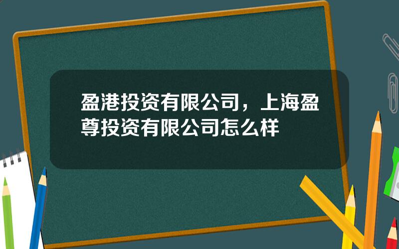 盈港投资有限公司，上海盈尊投资有限公司怎么样