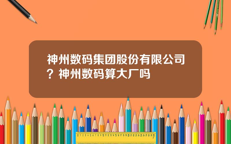 神州数码集团股份有限公司？神州数码算大厂吗