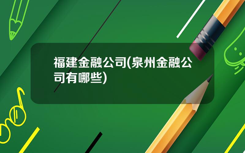 福建金融公司(泉州金融公司有哪些)